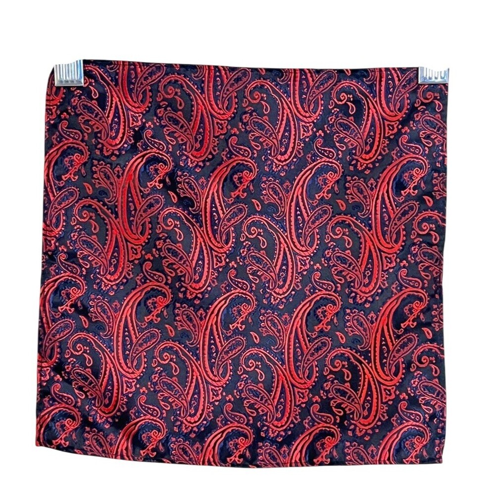 Mens 100 Silk Pocket Square Handkerchief Red Paisley Wedding Business Formal